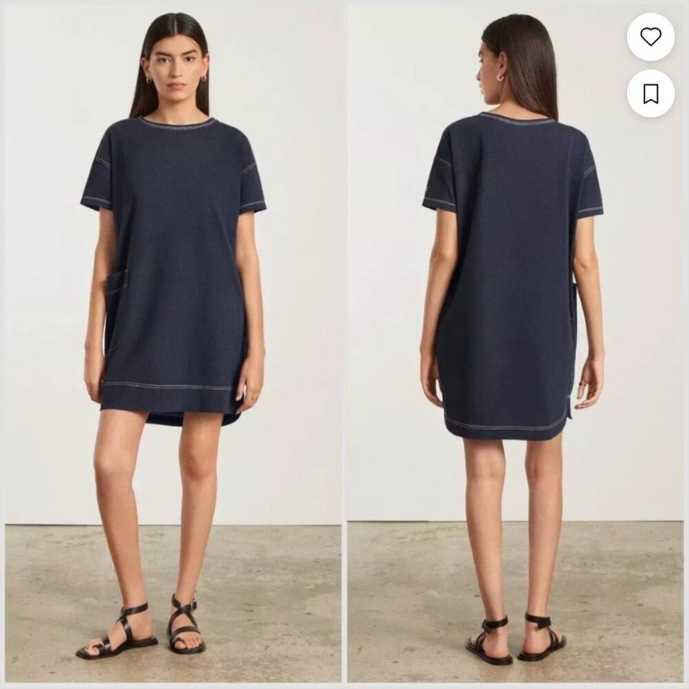 Organic Cotton Weekend Tee T-Shirt Relaxed Crewneck Mini Dress Navy Blue